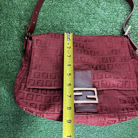 FENDI Mamma Zucchino Baguette Red Shoulder Bag Vintage Authentic Monogram Purse - Picture 8 of 13